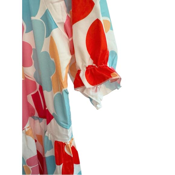 Abstract Floral Midi V Neck Flowy Tiered Dress Summer Spring Large - Picture 4 of 6